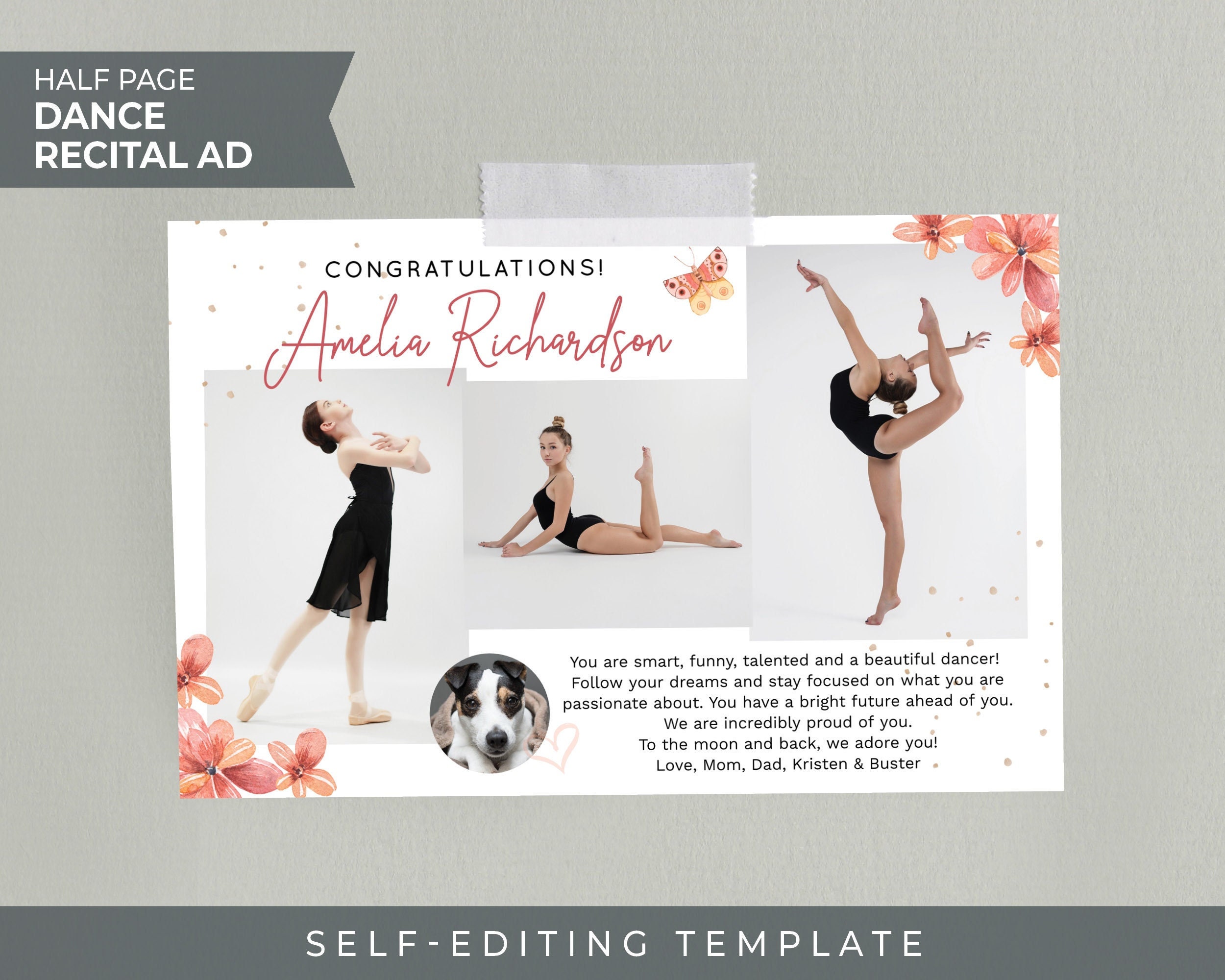Dance Recital AD TEMPLATE Selfediting in Corjl Butterfly Etsy