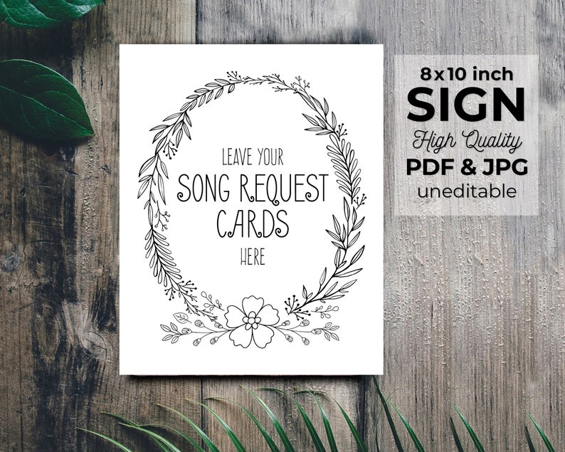 Song Request Text Song Request Cards + Display Sign | INSTANT DOWNLOAD Uneditable Digital ...
