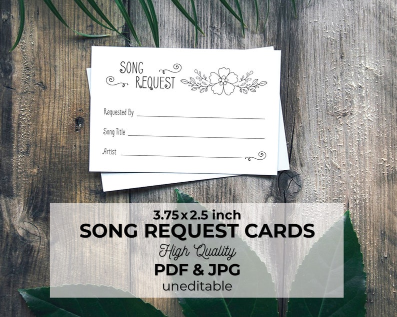 Song Request Text Song Request Cards + Display Sign | INSTANT DOWNLOAD Uneditable Digital ...
