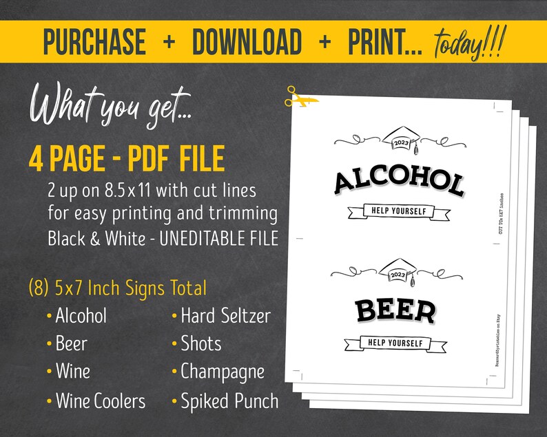 Graduation Alcohol Beverage Sign PRINTABLES Instant Download Etsy
