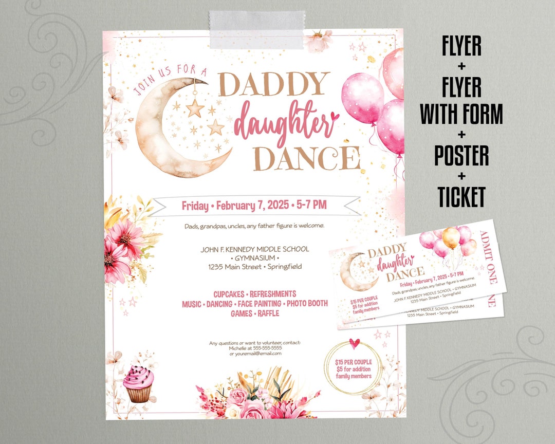 Daddy Daughter Dance BUNDLE 4 Editable TEMPLATES | Flyer, Flyer With ...