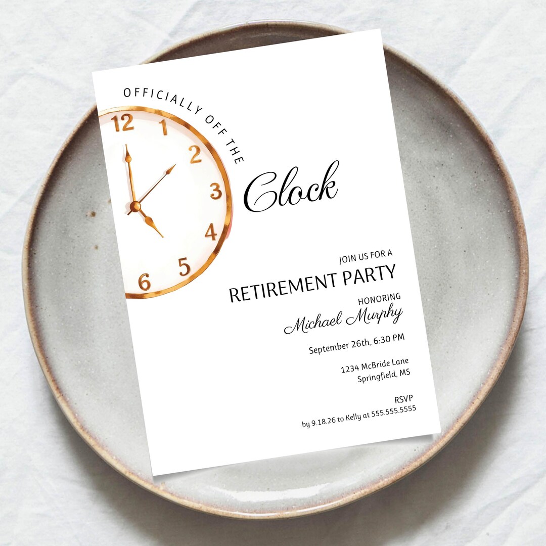 Officially off the Clock | Retirement Party Invitation TEMPLATE ...