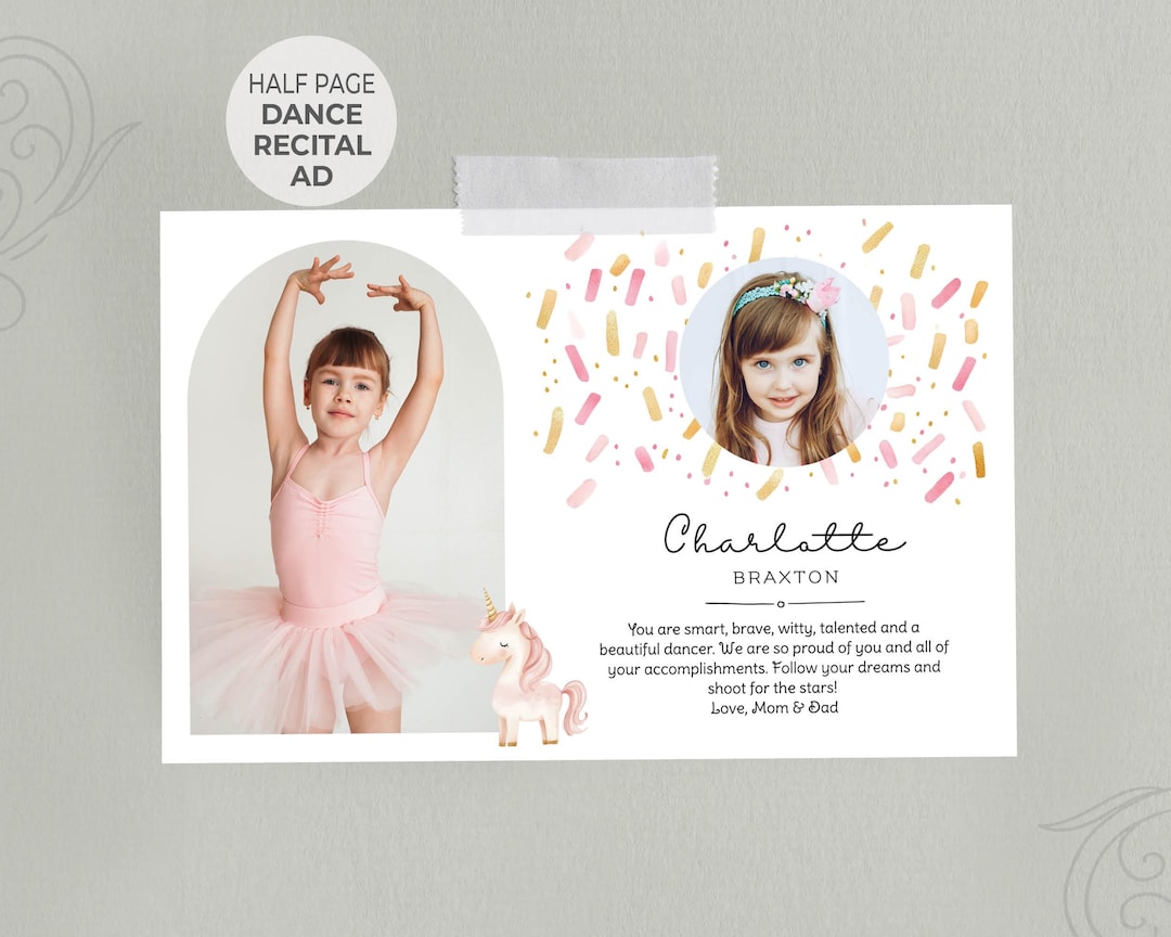 Dance Recital AD Self-editing TEMPLATE | Half Page Ad | Confetti Pink ...