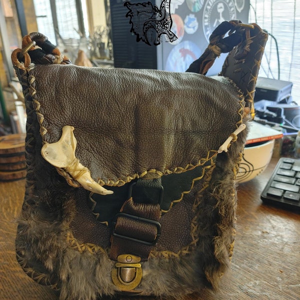 Woodland Whisper - Rabbit Fur and Embossed Leather Purse