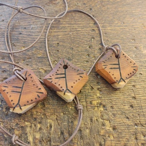 Ogham Oak-Duir Yew Wood Pendant: Celtic Symbol Necklace