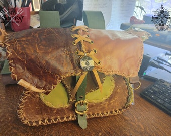 Medieval Leather Satchel with Tree of Life Medallion - Handcrafted for Ren Faire, Cosplay, and DnD, with Belt Loops and Shoulder Strap