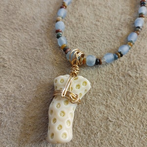 Tropical Living: White Coral Necklace with African Sea Glass and Sea Jasper Beads