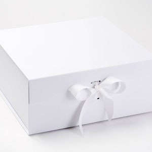 Luxury Extra Large White Square Gift Box -  Magnetic Gift Box - Wedding Hamper - Bridal Gift Box - Baby Shower with choice of ribbon colour