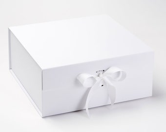 Luxury Extra Large White Square Gift Box -  Magnetic Gift Box - Wedding Hamper - Bridal Gift Box - Baby Shower with choice of ribbon colour