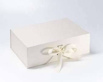 Luxury Ivory A4 Gift Box - Large Magnetic Gift Box - Perfect for Bridesmaid, Bridal , Birthday/baby gifts with choice of ribbon colour