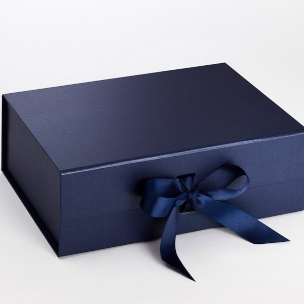 Luxury Navy A4 Gift Box - Large Magnetic Gift Box - Perfect for Bridesmaid, Bridal , Birthday/baby gifts with choice of ribbon colour