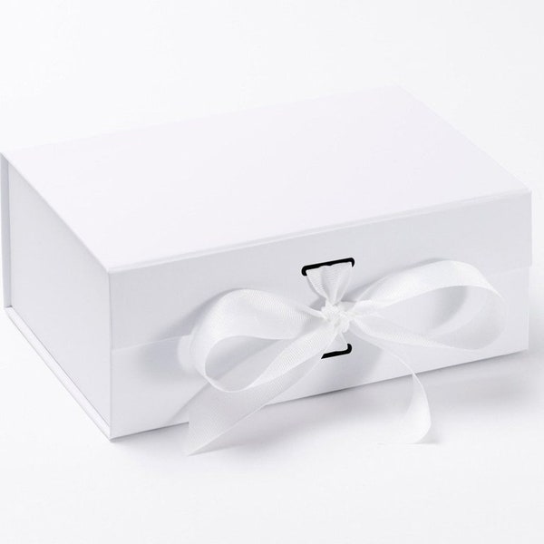 Luxury white A5 Gift Box - Magnetic Gift Box - Perfect for Bridesmaid, Bridal , Birthday/baby gifts with choice of ribbon colour