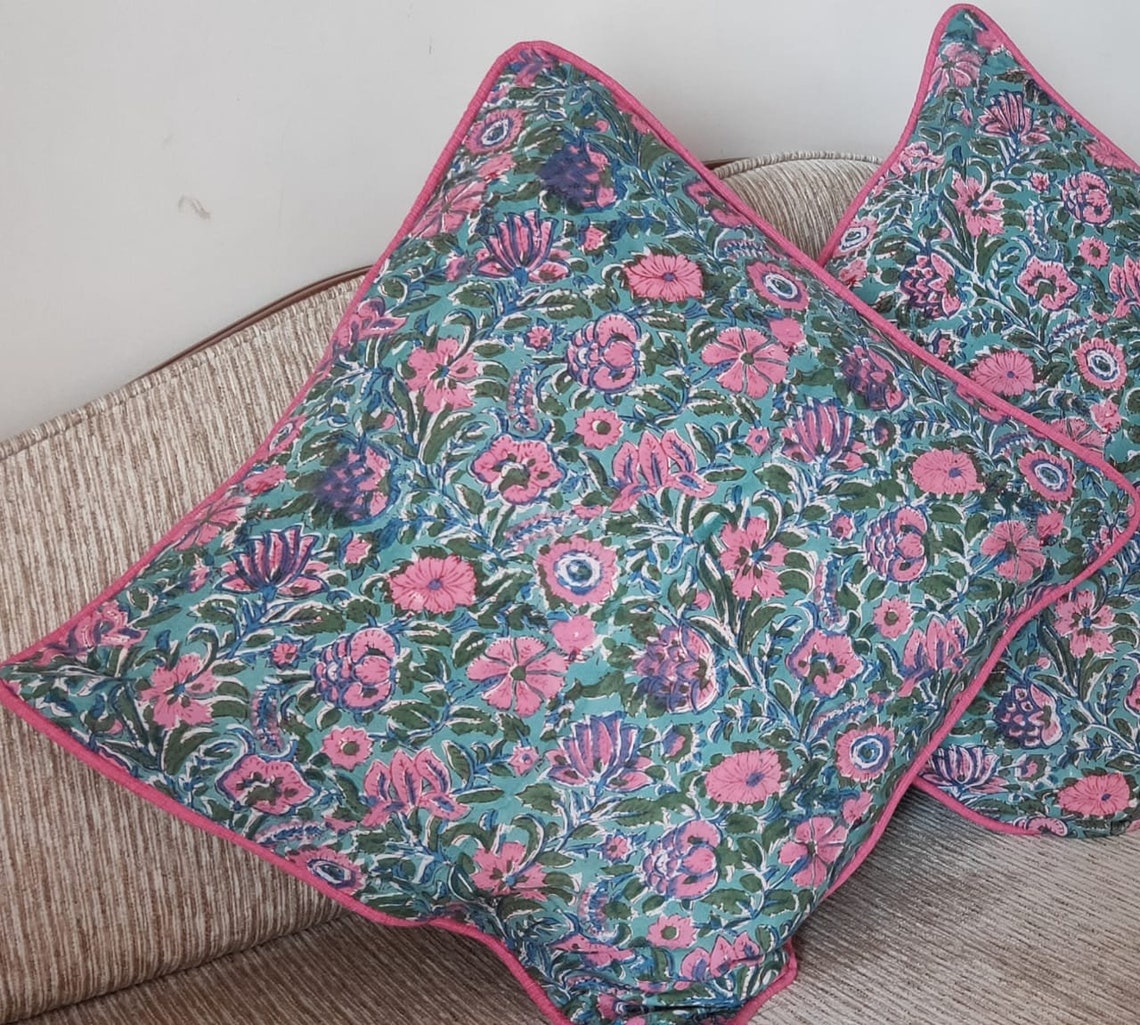 Blue and Pink Flower Cushion Covers Throw Pillow Covers Etsy