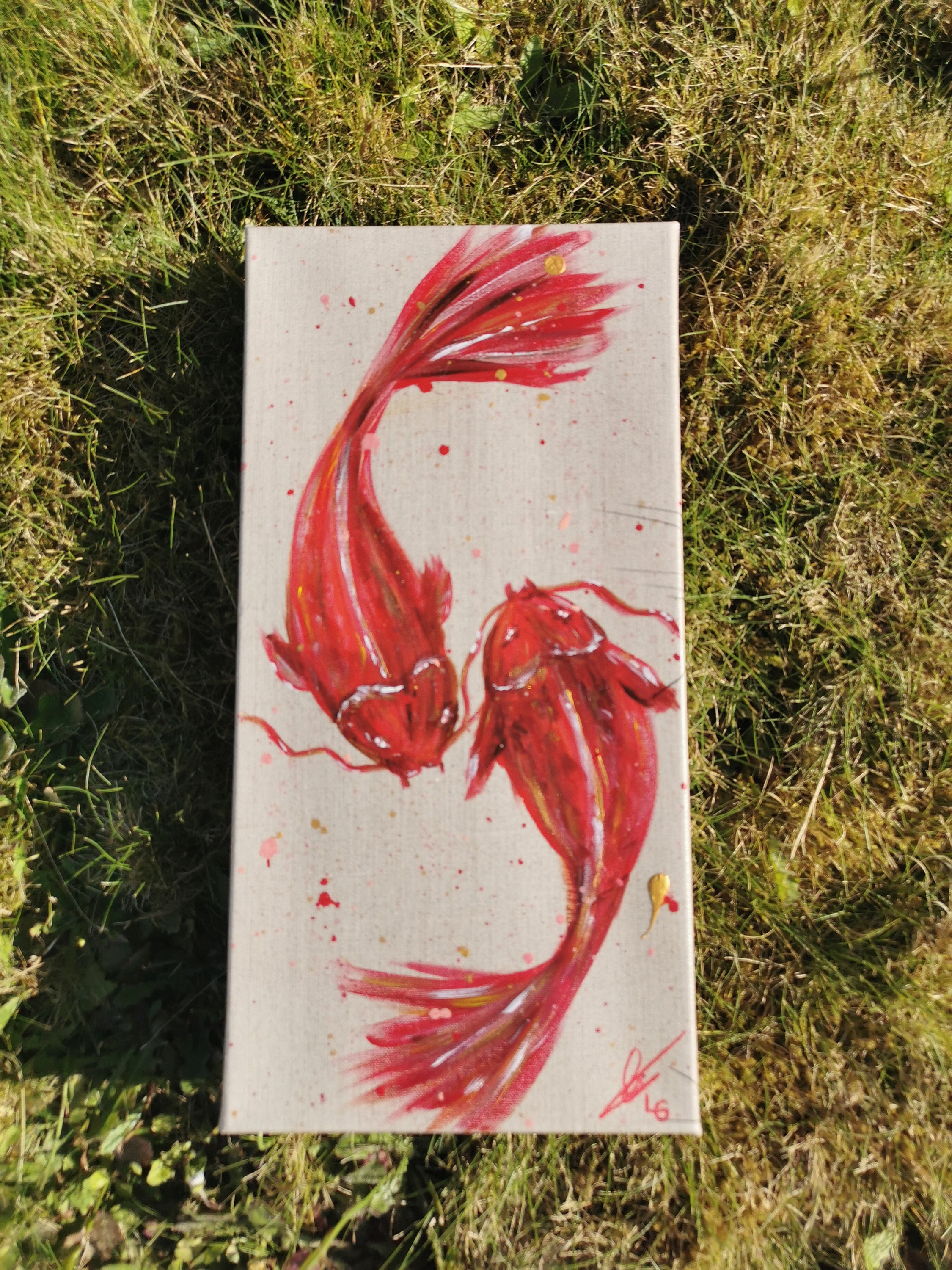 Tableau Poissons Carpes Koi Rouge et Or Toile