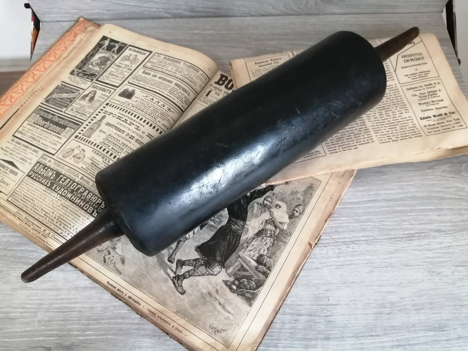 Vintage 1930s Printing Press Large Hand Leather Roller Pin | Etsy