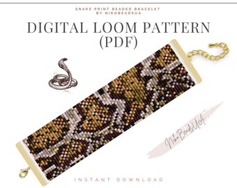 Snake Print Loom pattern for beaded bracelet, animal pattern, DIY beaded bracelet pattern for Miyuki Delica