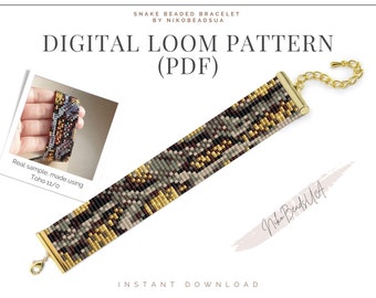 Snake Print Loom pattern for beaded bracelet, animal pattern, DIY beaded bracelet pattern for Miyuki Delica