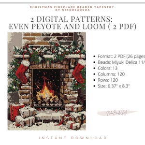 Weihnachten Kamin auch Peyote und Webstuhl Muster für Perlen Wandteppich - Wohnkultur Miyuki Delica