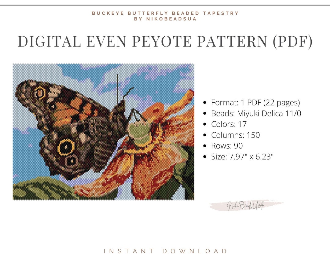 Buckeye Even Peyote Pattern for Beaded Tapestry, Floral Pattern, DIY ...