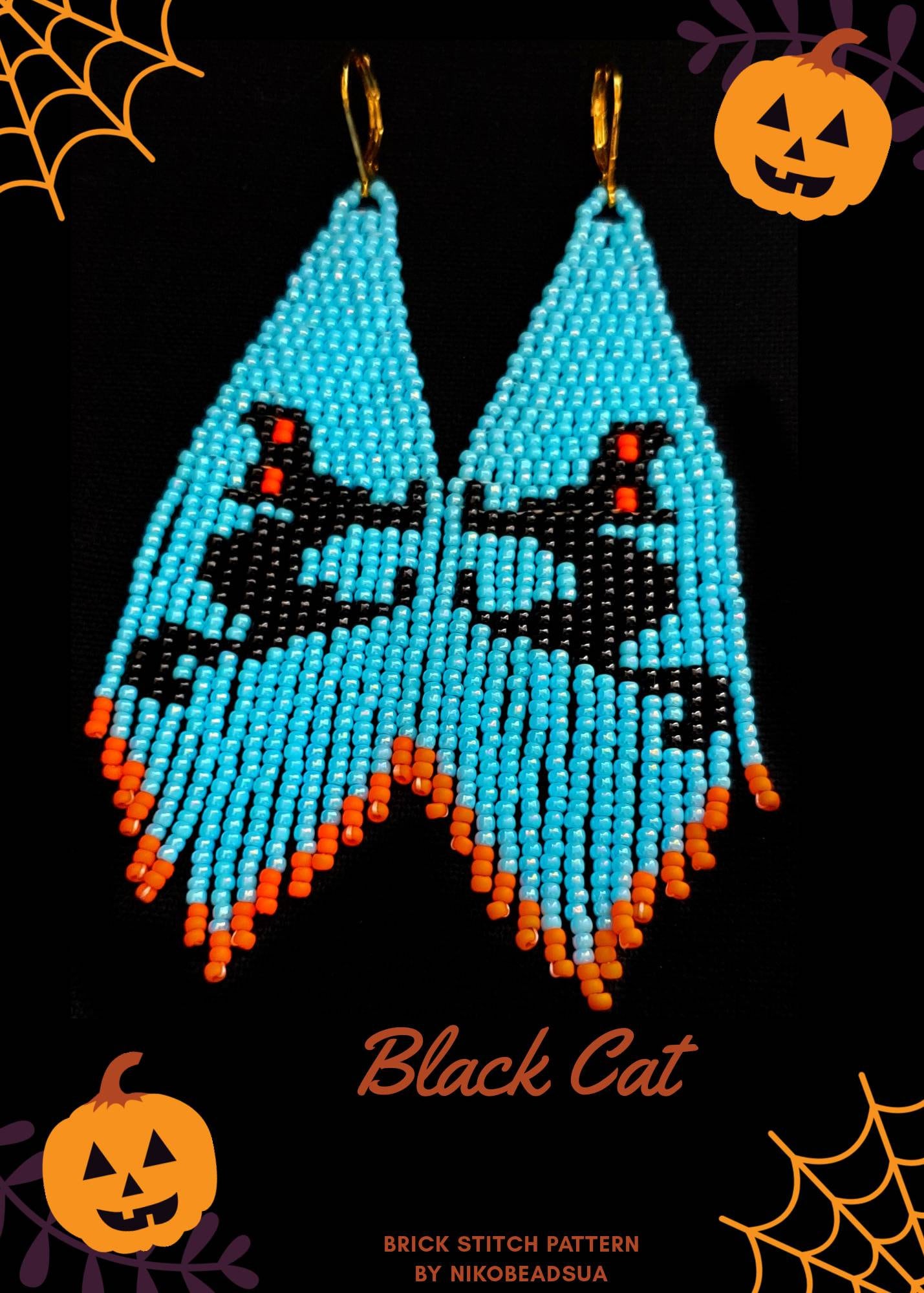 Set of 3 Halloween Beaded Earrings Patterns Pumpkin Brick Etsy