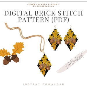 Acorn Brick Stitch pattern for beaded earrings, keychain or pendant, DIY beaded earrings pattern for Miyuki Delica