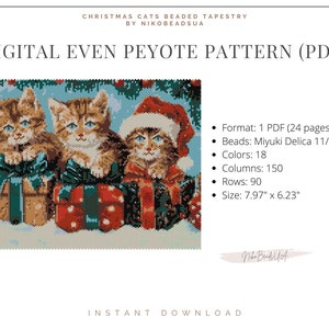 クリスマスの子猫、ビーズのタペヨーテ模様、動物模様、ミユキデリカの DIY ビーズ模様