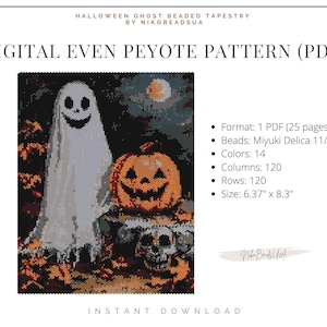 ハロウィンゴースト、ビーズタペヨーテのパターン、不気味なパターン、ミユキデリカのDIYビーズパターン