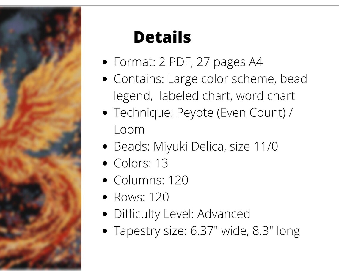 Slaughter Pattern Phoenix Phoenix Even Peyote and Loom Patterns for Beaded Tapestry, Animal ...