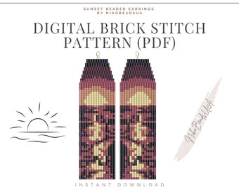 Motif coucher de soleil Brick Stitch pour boucles d'oreilles en perles à franges, motif coucher de soleil sur l'océan, motif DIY de boucles d'oreilles en perles pour Miyuki Delica