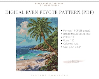 Patrón de peyote de playa uniforme para tapiz de cuentas, patrón de naturaleza, patrón de cuentas DIY para Miyuki Delica