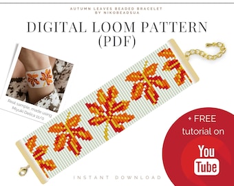 Autumn Leaves Loom Pattern for Beaded Bracelet, Floral Pattern