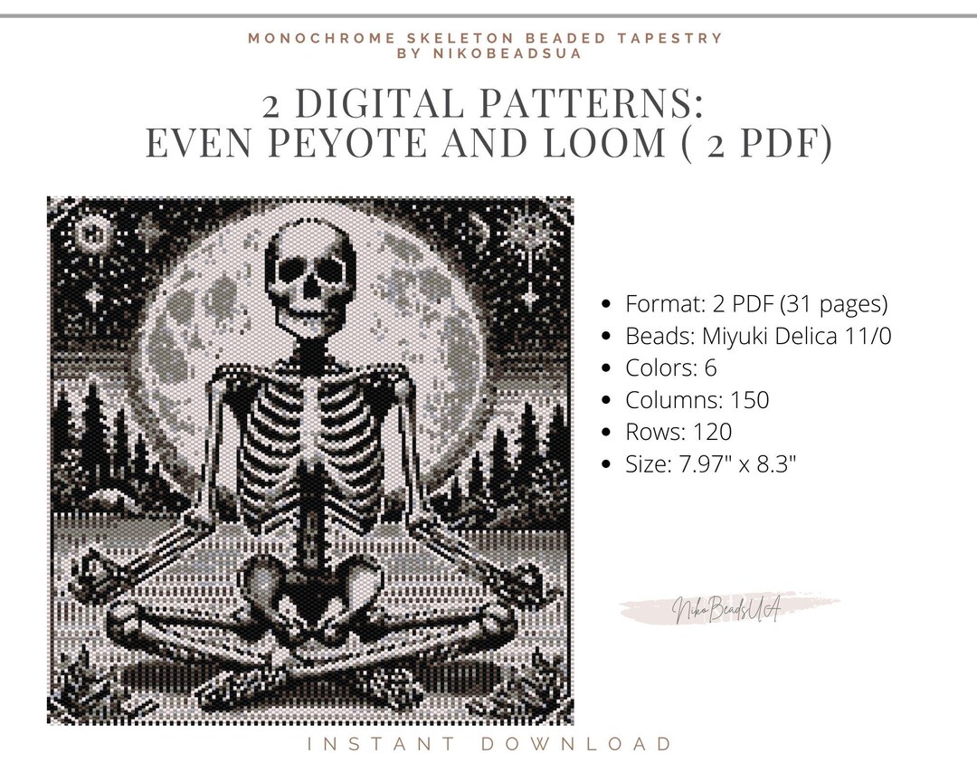 Monochrome Skeleton Even Peyote and Loom Patterns for Beaded Tapestry ...