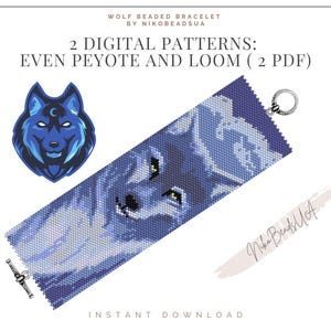 Wolf even peyote and loom patterns for beaded bracelet, animal pattern, DIY beaded bracelet pattern for Miyuki Delica