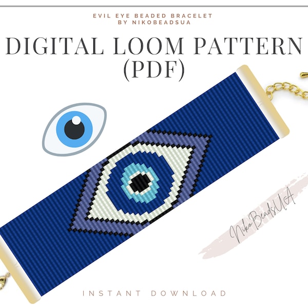 Evil Eye Loom pattern for beaded bracelet, amulet pattern, DIY beaded bracelet pattern for Miyuki Delica