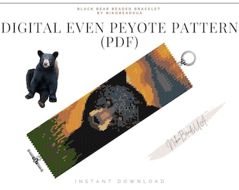 ビーズブレスレット用の黒クマのペヨーテ模様、動物模様、ミユキデリカ用の DIY ビーズブレスレットの模様