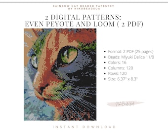 Rainbow Cat heeft zelfs peyote- en weefgetouwpatronen voor kralentapijt, dierenpatroon, doe-het-zelf kralenpatroon voor Miyuki Delica