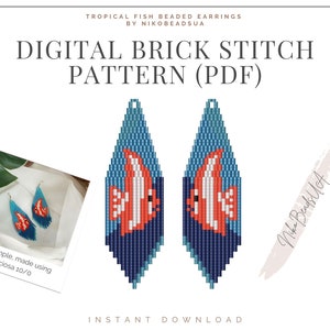 Tropical Fish Brick Stitch pattern for fringe beaded earrings, butterfly fish pattern for Preciosa beads