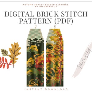 Autumn Forest Brick Stitch pattern for fringe beaded earrings, tree pattern, DIY beaded earrings pattern for Miyuki Delica