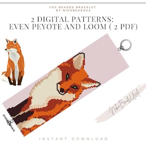 Fox noch Peyote und Loom Muster für Perlen Armband, Tier Muster, DIY Perlen Armband Muster für Miyuki Delica