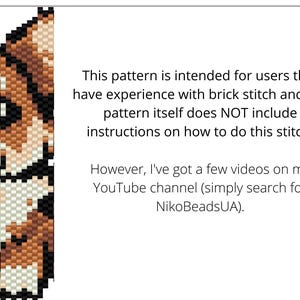Puede incluir: Un patr&oacute;n de pixel art de un perro corgi con colores marr&oacute;n, blanco y negro. El patr&oacute;n est&aacute; pensado para usuarios con experiencia en punto de ladrillo. El patr&oacute;n no incluye instrucciones sobre c&oacute;mo hacer este punto. Sin embargo, hay videos en el canal de YouTube NikoBeadsUA.