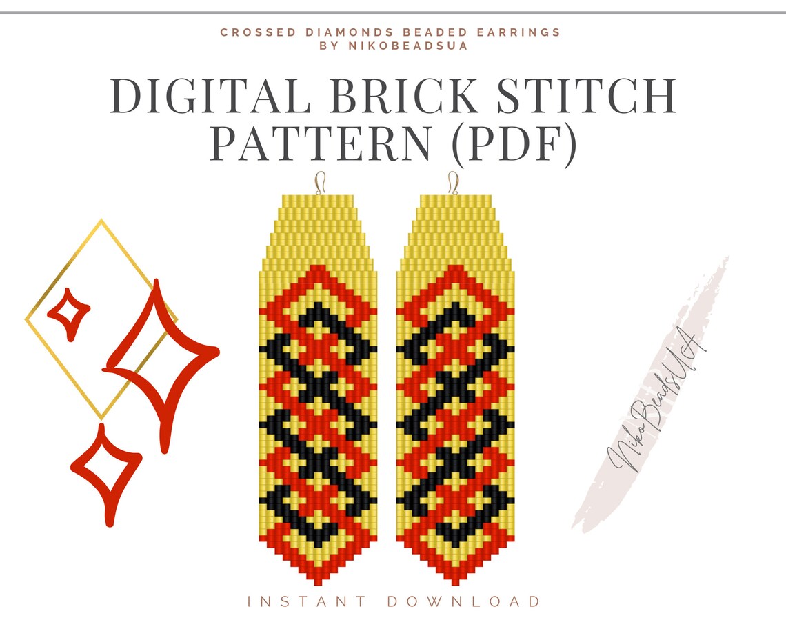Crossed Diamonds Brick Stitch Pattern for Fringe Beaded - Etsy