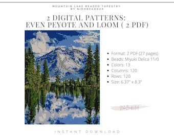 Patrón de peyote de Mountain Lake para tapiz de cuentas, patrón de naturaleza, patrón de cuentas DIY para Miyuki Delica