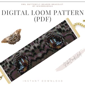 Owl Butterfly Loom pattern for beaded bracelet, Caligo butterfly pattern, DIY beaded bracelet pattern for Miyuki Delica