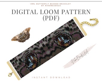 Owl Butterfly Loom pattern for beaded bracelet, Caligo butterfly pattern, DIY beaded bracelet pattern for Miyuki Delica