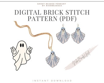 Ghost Brick Stitch-patroon voor kralenoorbellen, sleutelhanger of hanger, doe-het-zelfpatroon kralenoorbellen voor Miyuki Delica