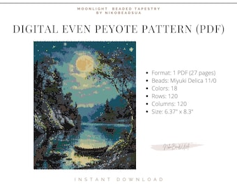 Moonlight even peyote pattern for beaded tapestry, nature pattern, DIY beading pattern for Miyuki Delica