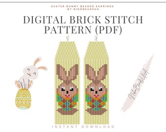 Patrón de punto de ladrillo de conejito de Pascua para pendientes de cuentas con flecos, patrón de Pascua, patrón de pendientes de cuentas DIY para Miyuki Delica
