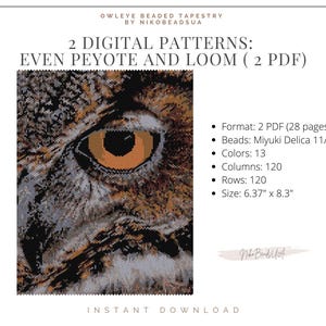 Owl Eye のペヨーテや織機のパターン、ビーズのタペストリー、動物のパターン、Miyuki Delica の DIY ビーズのパターン