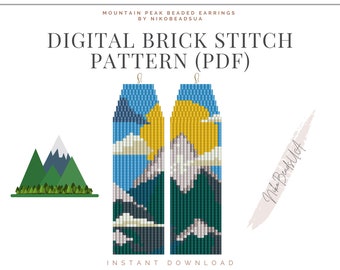 Patrón de puntada de ladrillo Mountain Peak para pendientes de cuentas con flecos, patrón de cuentas de montaña, patrón de pendientes de cuentas DIY para Miyuki Delica