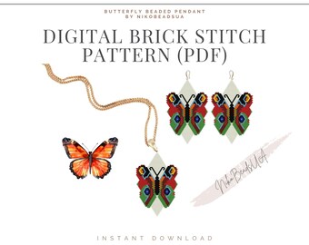Butterfly Brick Stitch pattern for beaded earrings, keychain or pendant, DIY beaded earrings pattern for Miyuki Delica